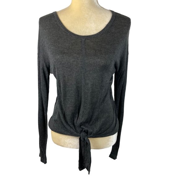 Madewell Shirt Sweater Grey Long Sleeves Knotted Front Tie Medium - Picture 5 of 6